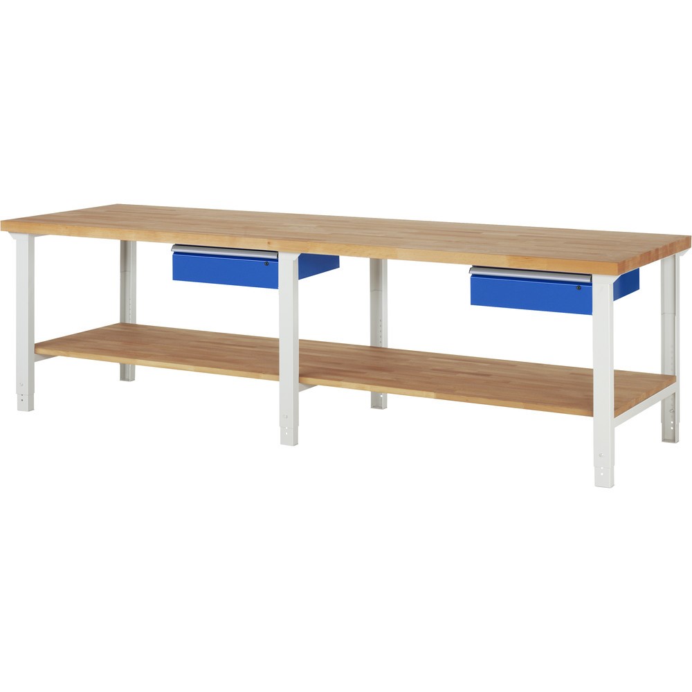 Imagen del producto: Banco de trabajo RAU serie 7000, HxAxF 790-1.140 x 3.000 x 900 mm, 1 estante inferior, 2 cajones, ErgoScript