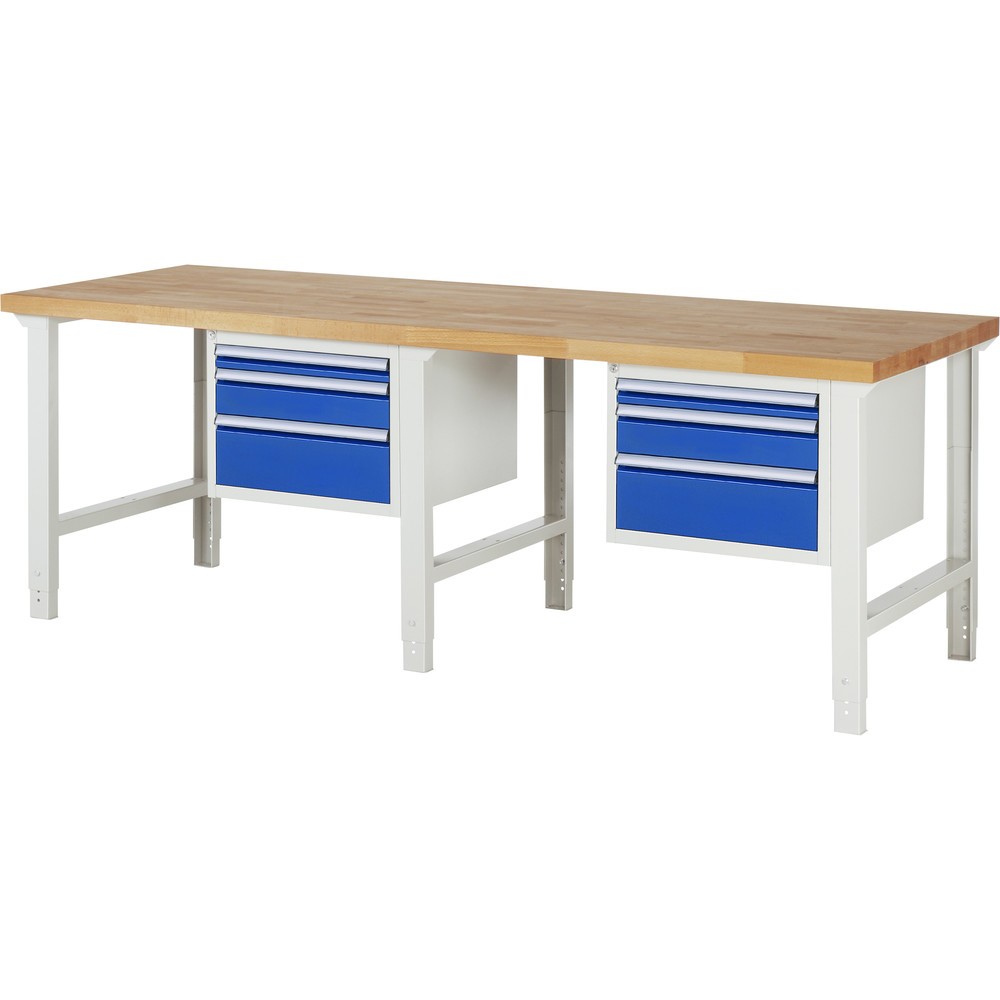 Imagen del producto: Banco de trabajo RAU serie 7000, 2 contenedores, HxAxF 790-1.140 x 2.500 x 900 mm, 6 cajones extraíbles al 90%: 2 de 60 mm, 2 x 120 mm, 2 x 180 mm