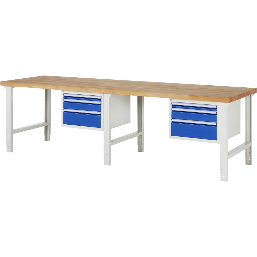 Imagen del producto: Banco de trabajo RAU serie 7000, 2 contenedores, HxAxF 790-1.140 x 3.000 x 900 mm, 6 cajones extraíbles al 90%: 2 de 60 mm, 2 x 120 mm, 2 x 180 mm