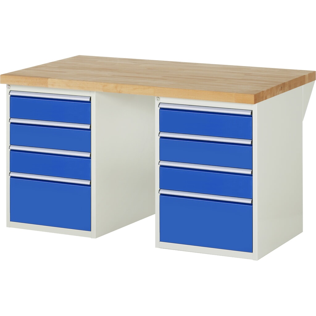 Imagen del producto: Banco de trabajo RAU serie 7000, 2 contenedores, HxAxF 890 x 1.500 x 900 mm, 8 cajones extraíbles al 90%, 6 x 150, 2 x 270 mm