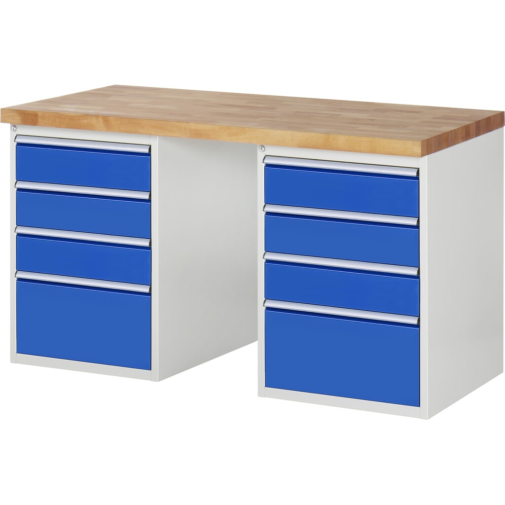Banco de trabajo RAU serie 7000, 2 contenedores, HxAxF 890 x 1.500 x 700 mm, 8 cajones extraíbles al 90%, 6 x 150, 2 x 270 mm Imagen del producto: Banco de trabajo RAU serie 7000, 2 contenedores, HxAxF 890 x 1.500 x 700 mm, 8 cajones extraíbles al 90%, 6 x 150, 2 x 270 mm