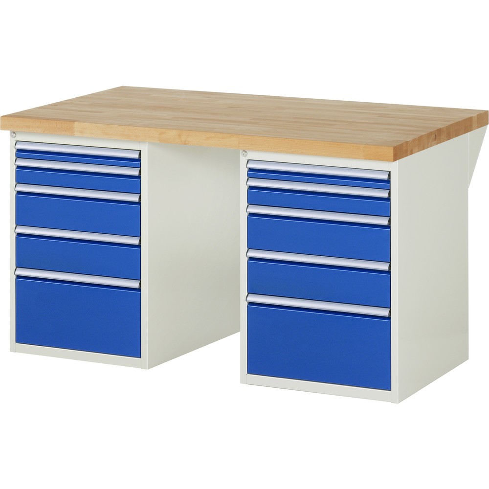 Imagen del producto: Banco de trabajo RAU serie 7000, 2 contenedor, HxAxF 890 x 1.500 x 900 mm, 10 cajones extraíbles al 90 %, 2 x 60, 2 x 90, 4 x 150, 2 x 270 mm