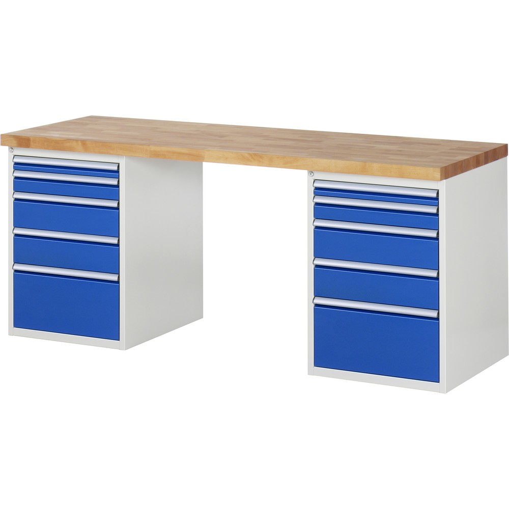 Imagen del producto: Banco de trabajo RAU serie 7000, 2 contenedor, HxAxF 890 x 2.000 x 700 mm, 10 cajones extraíbles al 90 %, 2 x 60, 2 x 90, 4 x 150, 2 x 270 mm