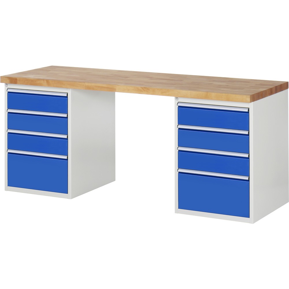 Imagen del producto: Banco de trabajo RAU serie 7000, 2 contenedores, HxAxF 890 x 2.000 x 700 mm, 8 cajones extraíbles al 90%, 6 x 150, 2 x 270 mm