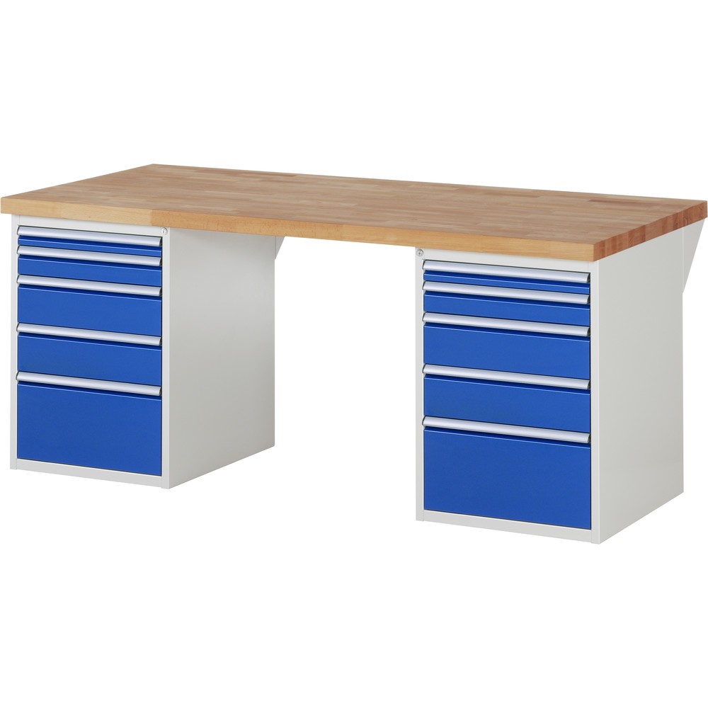 Imagen del producto: Banco de trabajo RAU serie 7000, 2 contenedor, HxAxF 890 x 2.000 x 900 mm, 10 cajones extraíbles al 90 %, 2 x 60, 2 x 90, 4 x 150, 2 x 270 mm