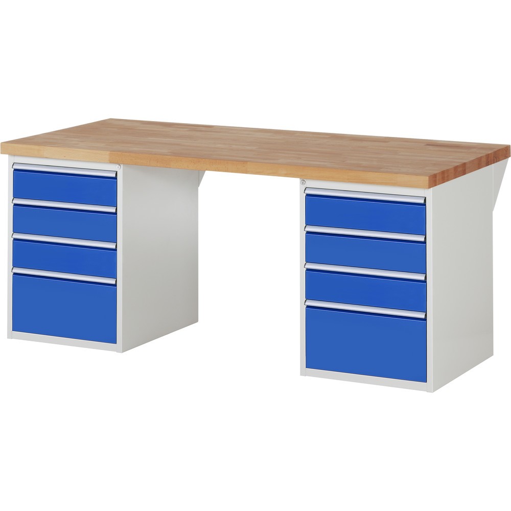 Imagen del producto: Banco de trabajo RAU serie 7000, 2 contenedores, HxAxF 890 x 2.000 x 900 mm, 8 cajones extraíbles al 90%, 6 x 150, 2 x 270 mm