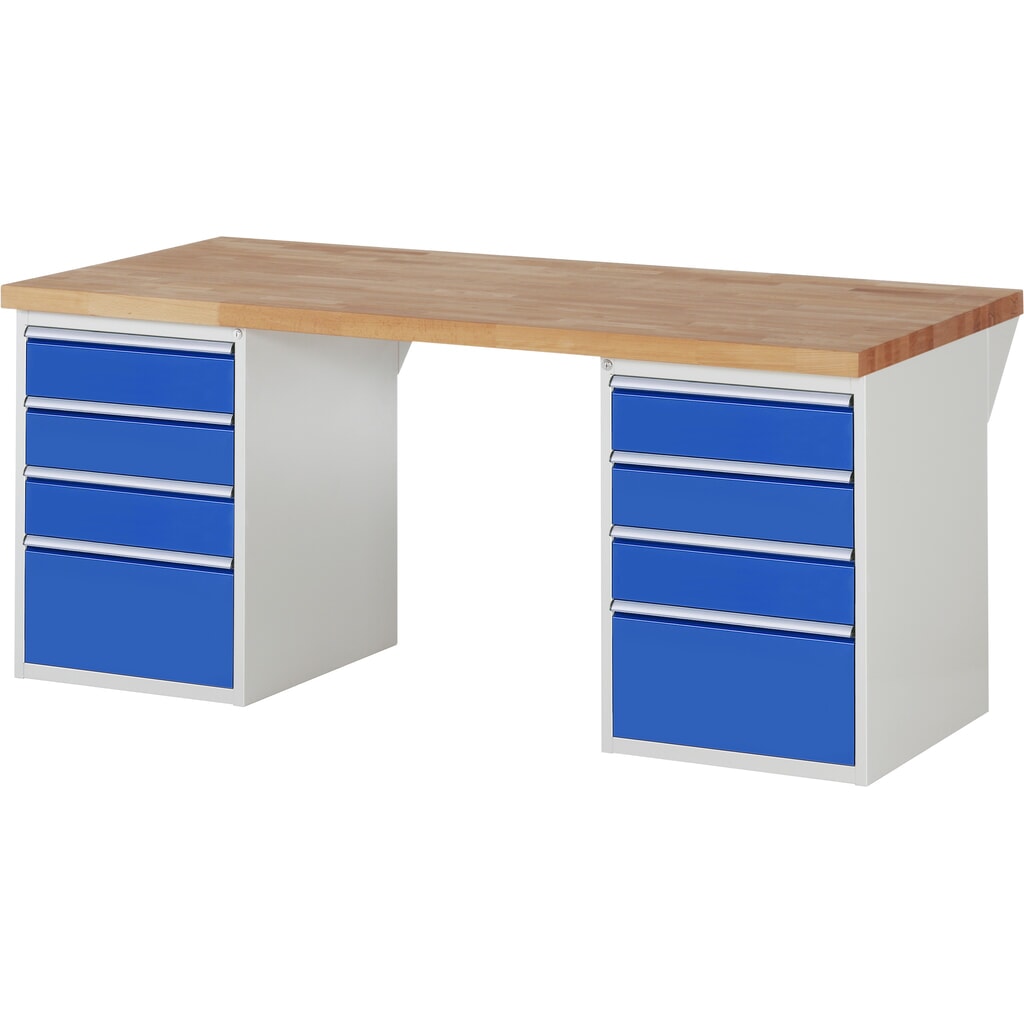 Banco de trabajo RAU serie 7000, 2 contenedores, HxAxF 890 x 2.000 x 900 mm, 8 cajones extraíbles al 90%, 6 x 150, 2 x 270 mm Imagen del producto: Banco de trabajo RAU serie 7000, 2 contenedores, HxAxF 890 x 2.000 x 900 mm, 8 cajones extraíbles al 90%, 6 x 150, 2 x 270 mm