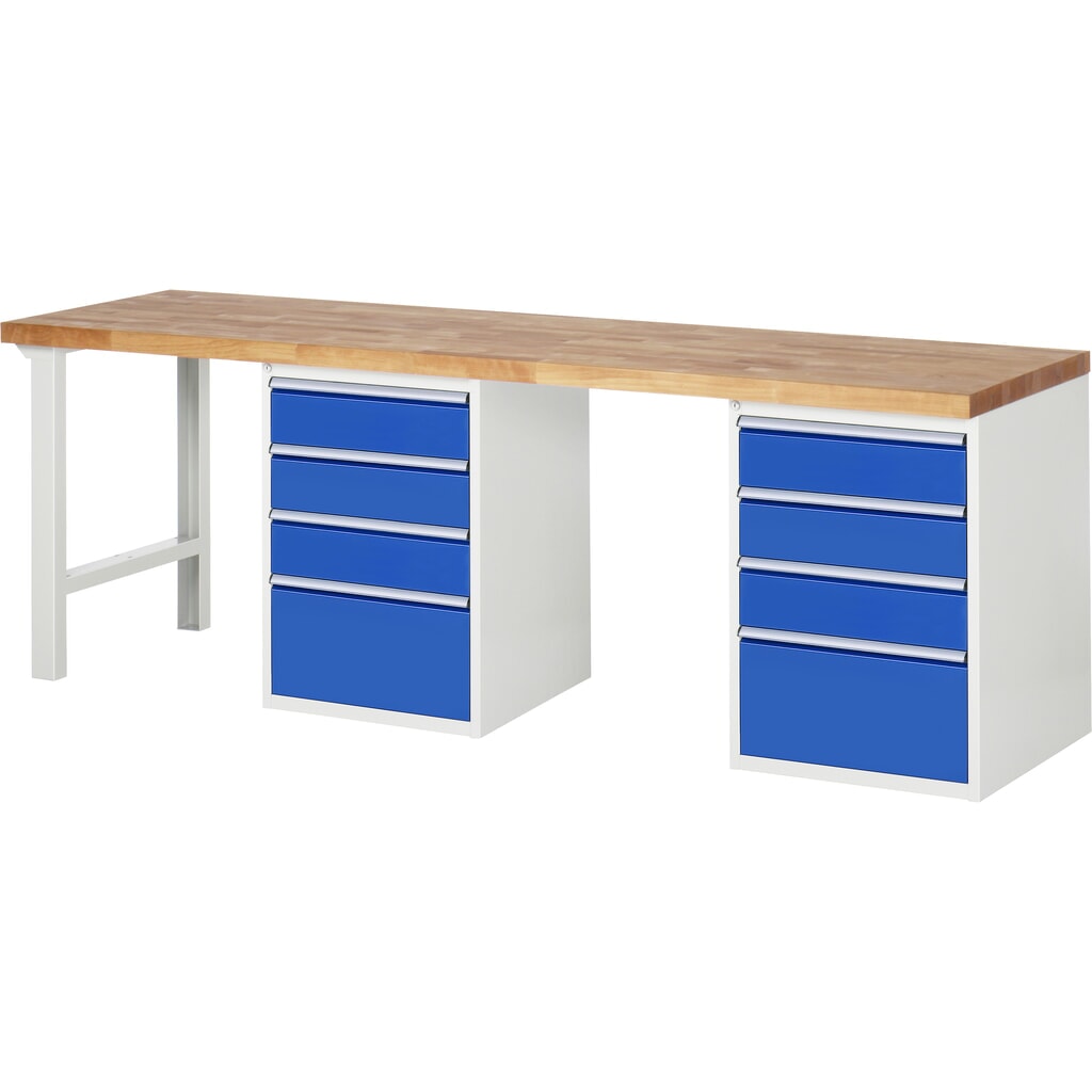 Banco de trabajo RAU serie 7000, 2 contenedores, HxAxF 890 x 2.500 x 700 mm, 8 cajones extraíbles al 90%, 6 x 150, 2 x 270 mm Imagen del producto: Banco de trabajo RAU serie 7000, 2 contenedores, HxAxF 890 x 2.500 x 700 mm, 8 cajones extraíbles al 90%, 6 x 150, 2 x 270 mm
