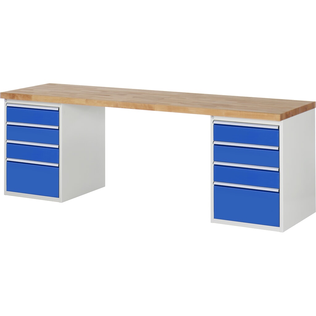 Banco de trabajo RAU serie 7000, 2 contenedores, HxAxF 890 x 2.500 x 700 mm, 8 cajones extraíbles al 90%, 6 x 150, 2 x 270 mm Imagen del producto: Banco de trabajo RAU serie 7000, 2 contenedores, HxAxF 890 x 2.500 x 700 mm, 8 cajones extraíbles al 90%, 6 x 150, 2 x 270 mm