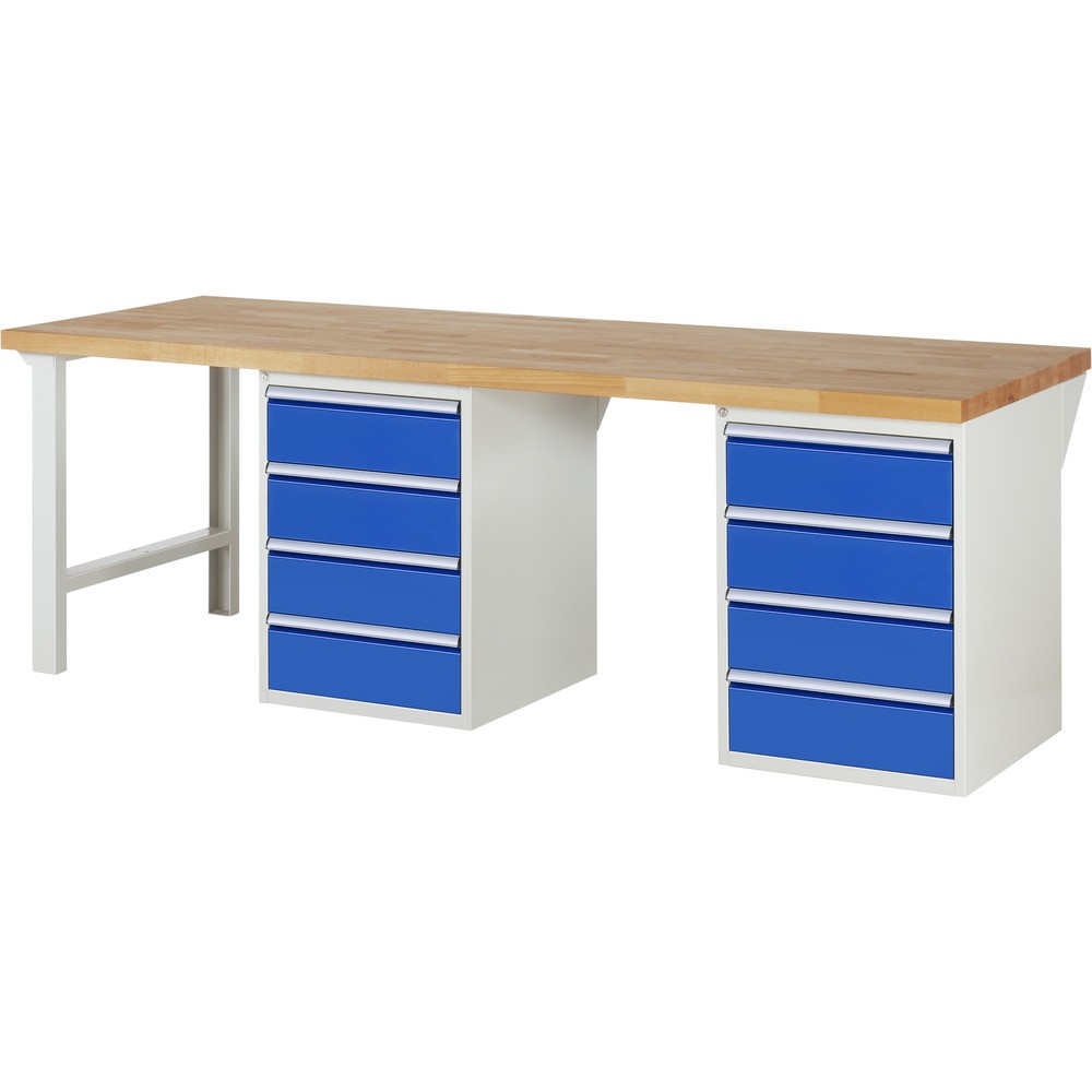 Imagen del producto: Banco de trabajo RAU serie 7000, 2 contenedores, HxAxF 890 x 2.500 x 900 mm, 8 cajones extraíbles al 90%, 8 x 180 mm