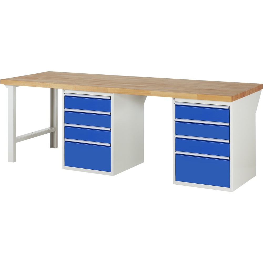Imagen del producto: Banco de trabajo RAU serie 7000, 2 contenedores, HxAxF 890 x 2.500 x 900 mm, 8 cajones extraíbles al 90%, 6 x 150, 2 x 270 mm