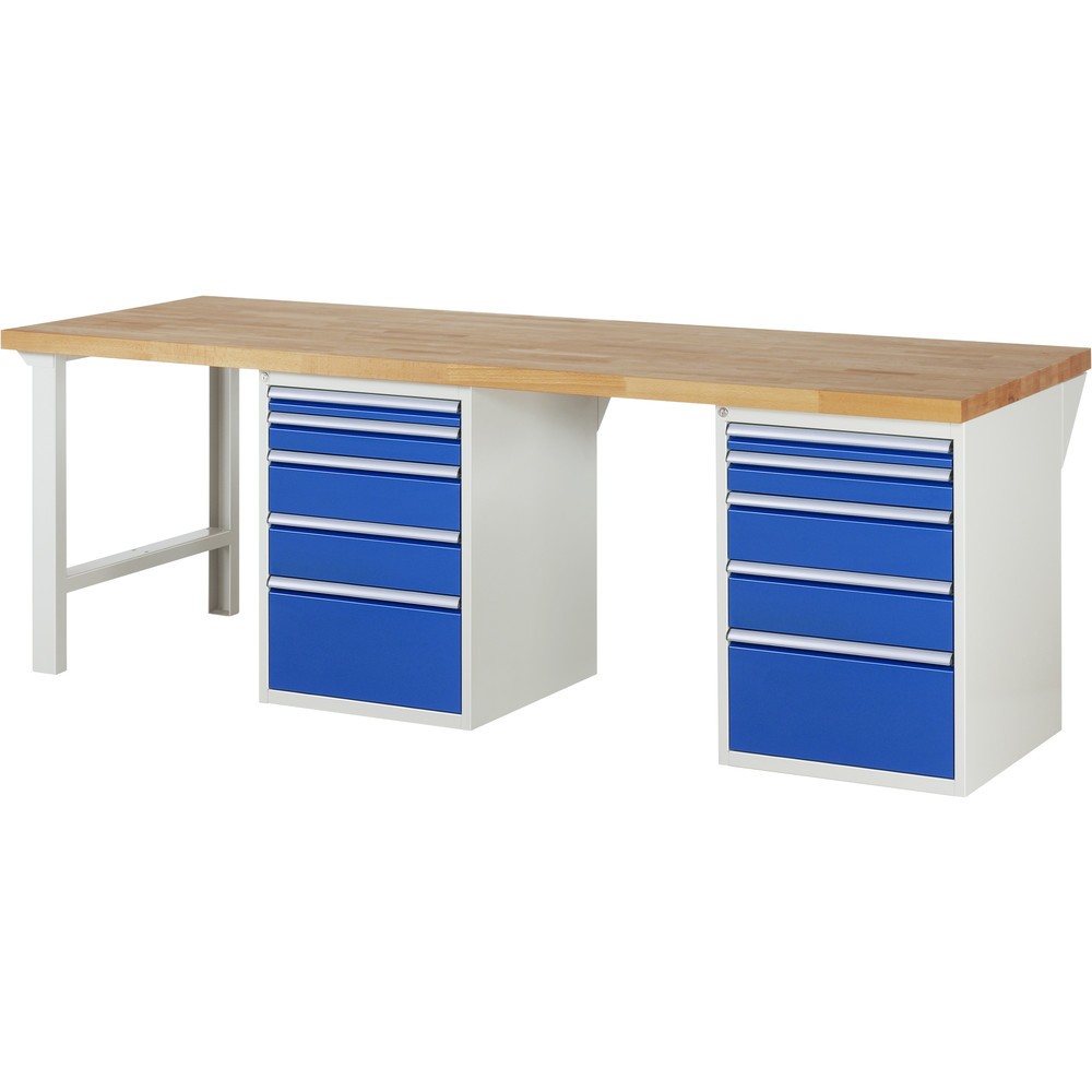 Imagen del producto: Banco de trabajo RAU serie 7000, 2 contenedor, HxAxF 890 x 2.500 x 900 mm, 10 cajones extraíbles al 90 %, 2 x 60, 2 x 90, 4 x 150, 2 x 270 mm