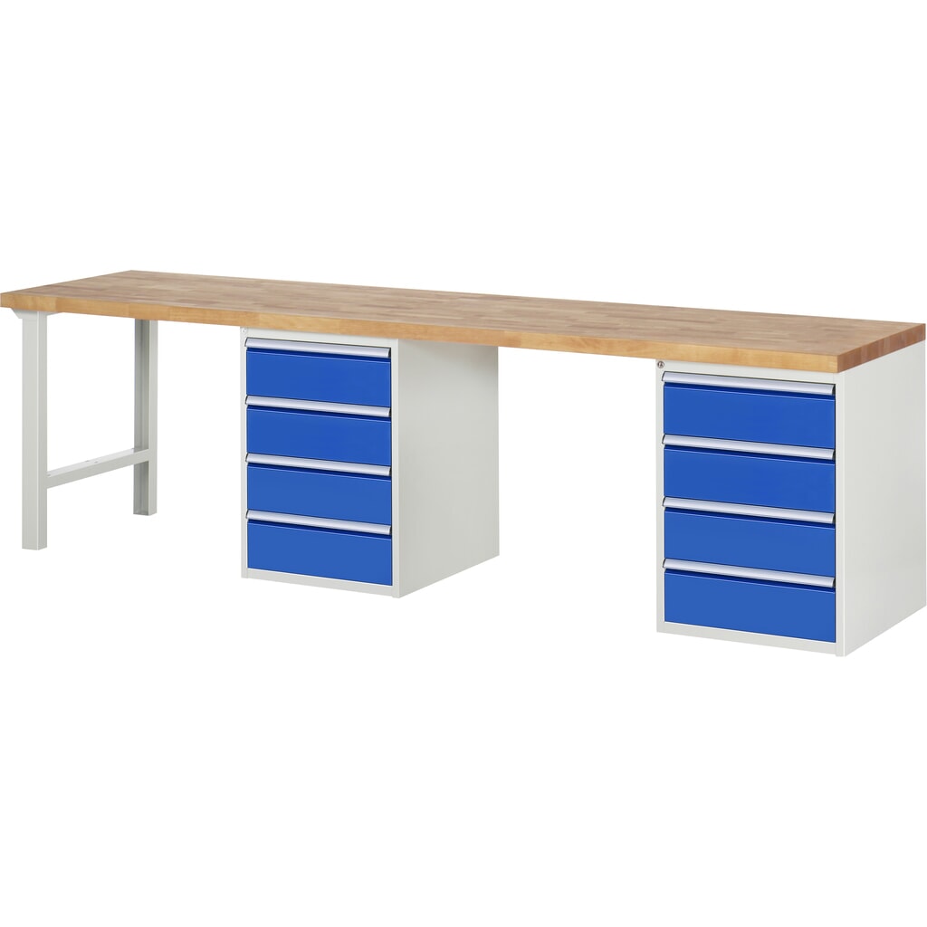 Imagen del producto: Banco de trabajo RAU serie 7000, 2 contenedores, HxAxF 890 x 3.000 x 700 mm, 8 cajones extraíbles al 90%, 8 x 180 mm