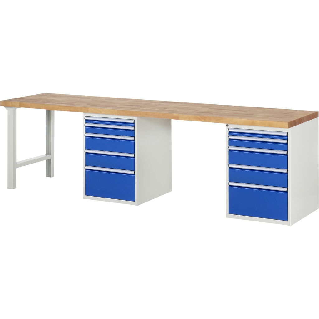 Imagen del producto: Banco de trabajo RAU serie 7000, 2 contenedor, HxAxF 890 x 3.000 x 700 mm, 10 cajones extraíbles al 90 %, 2 x 60, 2 x 90, 4 x 150, 2 x 270 mm