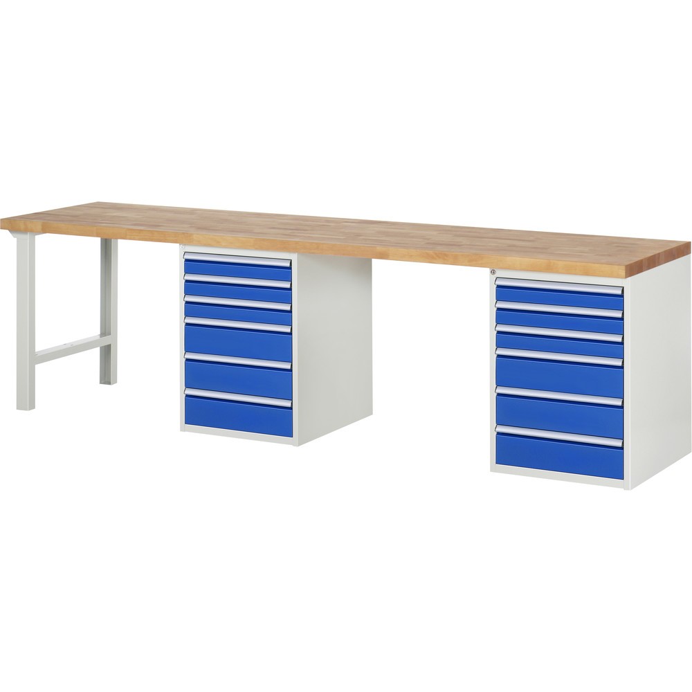 Imagen del producto: Banco de trabajo RAU serie 7000, 2 contenedores, HxAxF 890 x 3.000 x 700 mm, 12 cajones extraíbles al 90 %: 6 x 90 mm y 6 x 150 mm