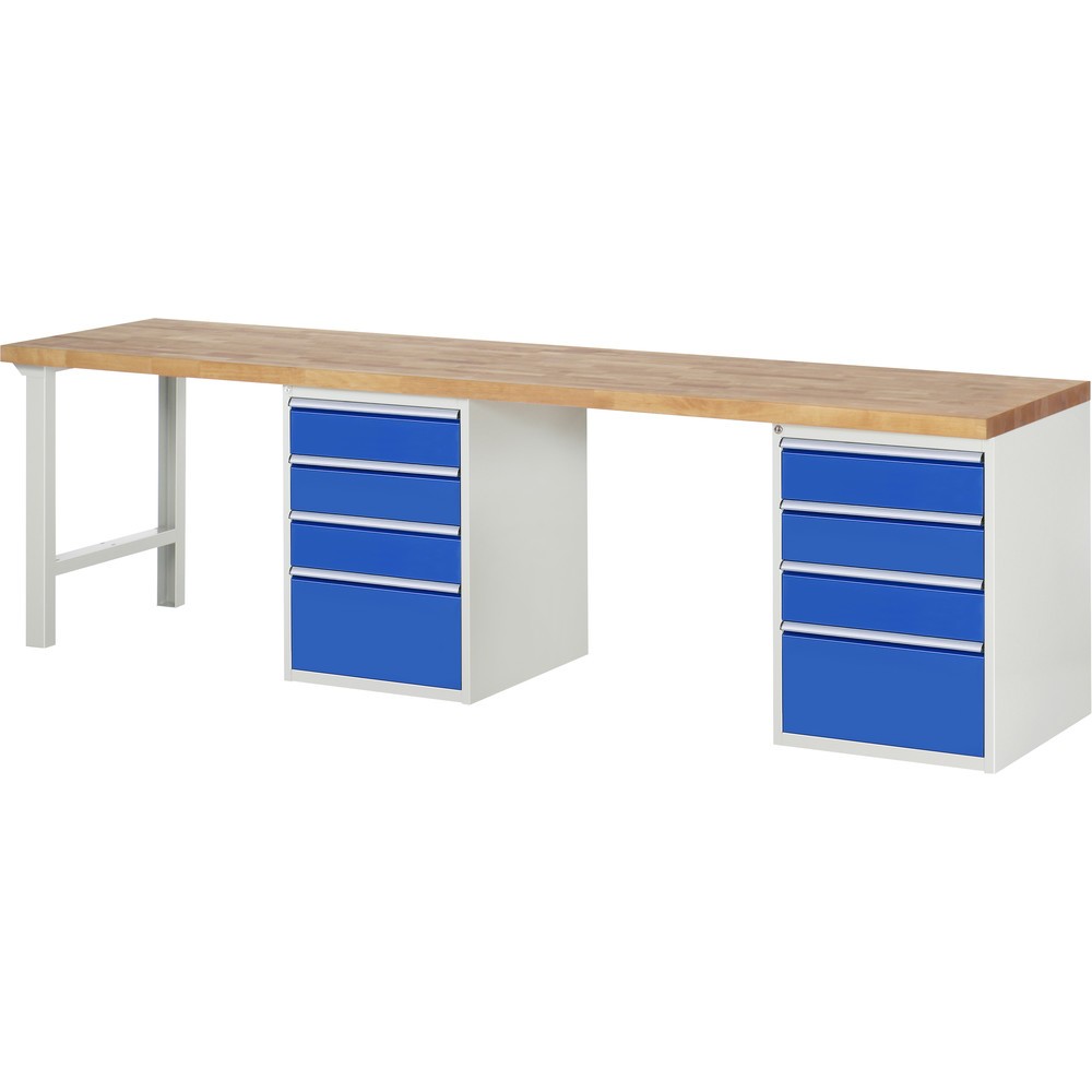 Imagen del producto: Banco de trabajo RAU serie 7000, 2 contenedores, HxAxF 890 x 3.000 x 700 mm, 8 cajones extraíbles al 90%, 6 x 150, 2 x 270 mm
