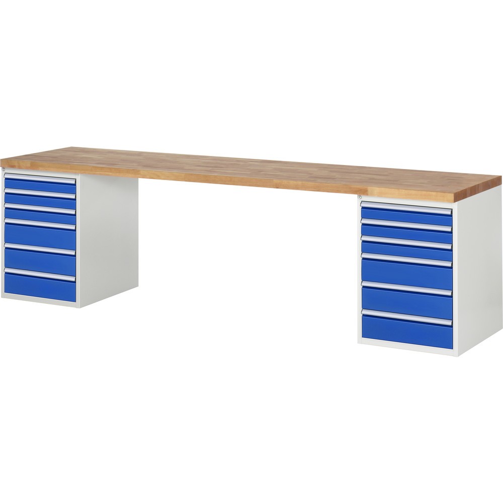Imagen del producto: Banco de trabajo RAU serie 7000, 2 contenedores, HxAxF 890 x 3.000 x 700 mm, 12 cajones extraíbles al 90 %: 6 x 90 mm y 6 x 150 mm
