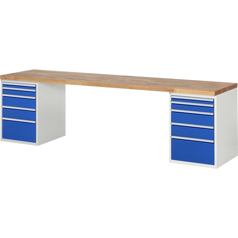 Imagen del producto: Banco de trabajo RAU serie 7000, 2 contenedor, HxAxF 890 x 3.000 x 700 mm, 10 cajones extraíbles al 90 %, 2 x 60, 2 x 90, 4 x 150, 2 x 270 mm
