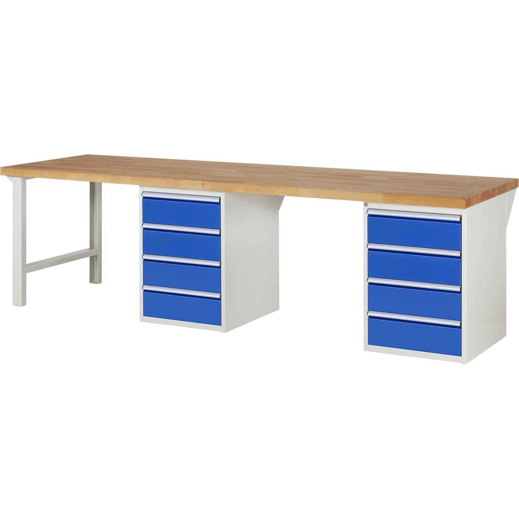 Imagen del producto: Banco de trabajo RAU serie 7000, 2 contenedores, HxAxF 890 x 3.000 x 900 mm, 8 cajones extraíbles al 90%, 8 x 180 mm