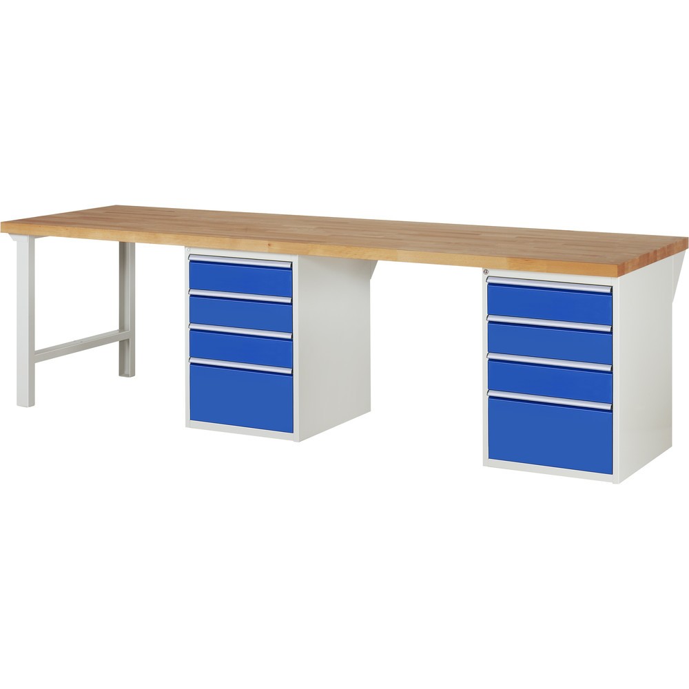 Imagen del producto: Banco de trabajo RAU serie 7000, 2 contenedores, HxAxF 890 x 3.000 x 900 mm, 8 cajones extraíbles al 90%, 6 x 150, 2 x 270 mm