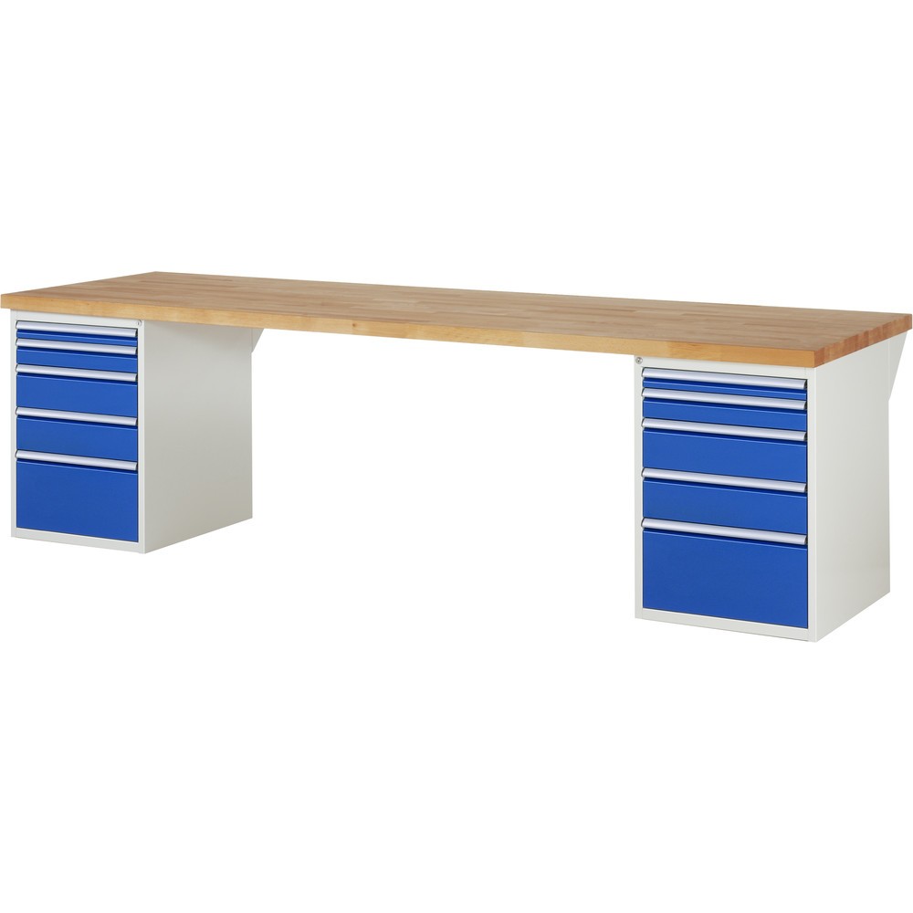 Imagen del producto: Banco de trabajo RAU serie 7000, 2 contenedor, HxAxF 890 x 3.000 x 900 mm, 10 cajones extraíbles al 90 %, 2 x 60, 2 x 90, 4 x 150, 2 x 270 mm