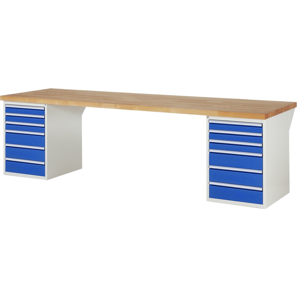 Imagen del producto: Banco de trabajo RAU serie 7000, 2 contenedores, HxAxF 890 x 3.000 x 900 mm, 12 cajones extraíbles al 90 %: 6 x 90 mm y 6 x 150 mm