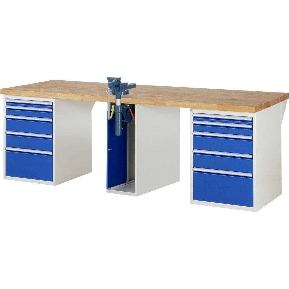 Imagen del producto: Banco de trabajo RAU serie 7000, 3 contenedores, HxAxF 890 x 2.500 x 900 mm, 10 cajones extraíbles al 90 %, tornillo de banco