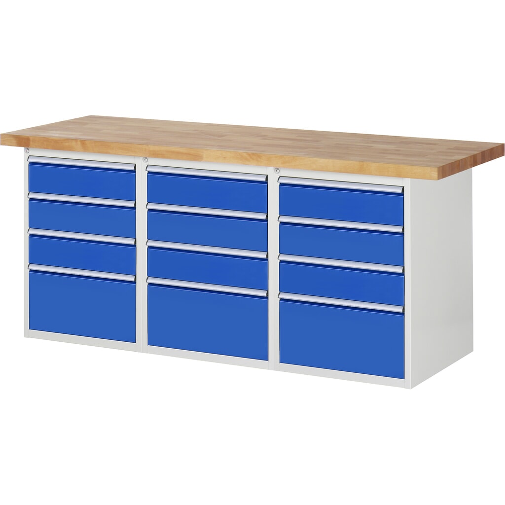 Imagen del producto: Banco de trabajo móvil RAU serie 7000, 3 contenedores, HxAxF 890 x 2.000 x 700 mm, 12 cajones extraíbles al 90 %