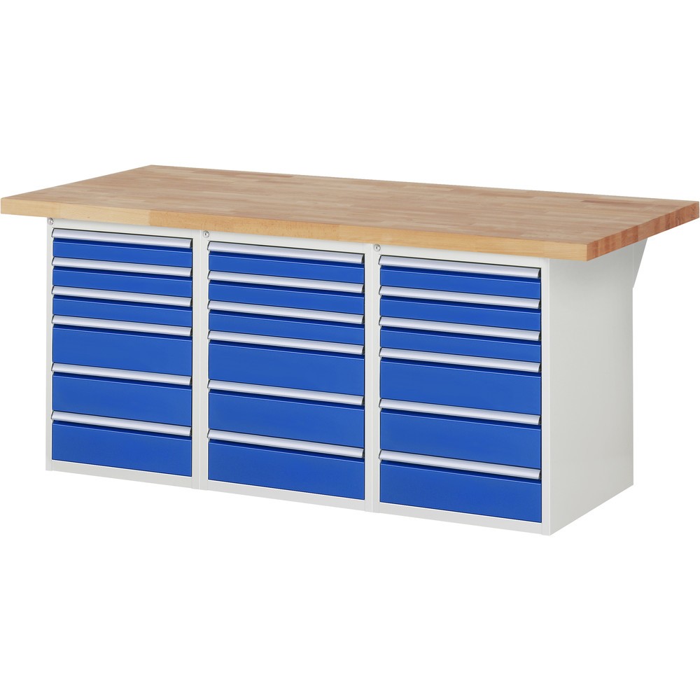 Imagen del producto: Banco de trabajo móvil RAU serie 7000, 3 contenedores, HxAxF 890 x 2.000 x 900 mm, 18 cajones extraíbles al 90 %