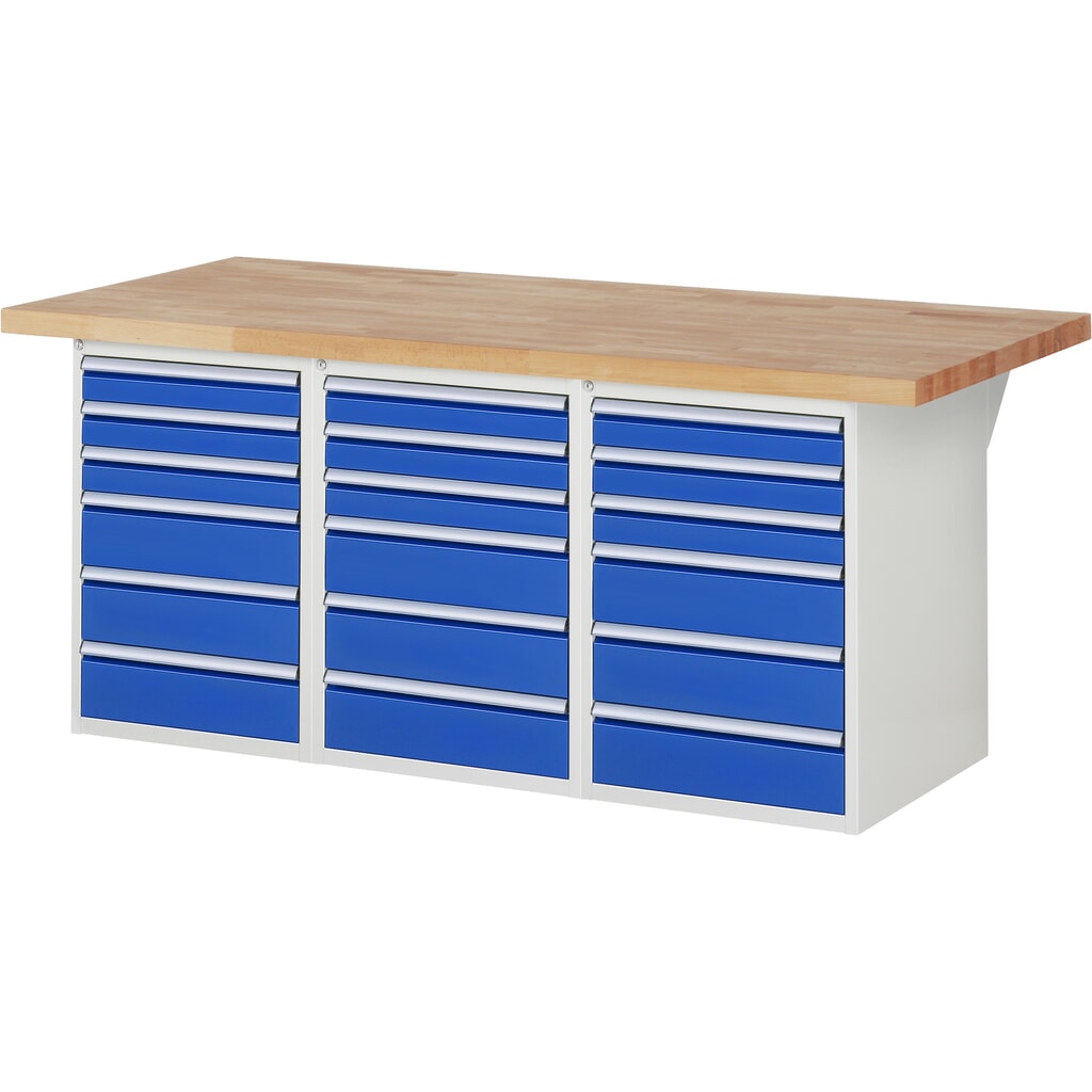 Imagen del producto: Banco de trabajo móvil RAU serie 7000, 3 contenedores, HxAxF 890 x 2.000 x 900 mm, 18 cajones extraíbles al 90 %