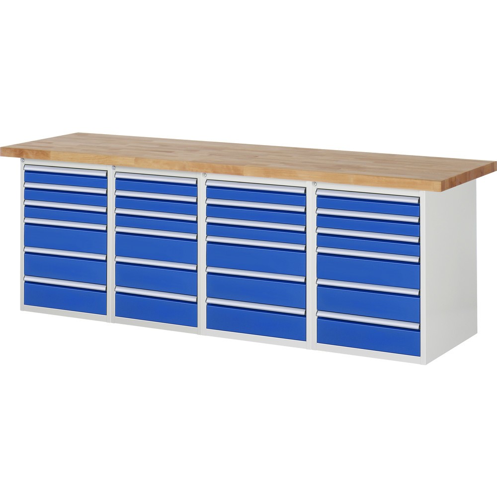Imagen del producto: Banco de trabajo móvil RAU serie 7000, 4 contenedores, HxAxF 890 x 2.500 x 700 mm, 24 cajones extraíbles al 90 %