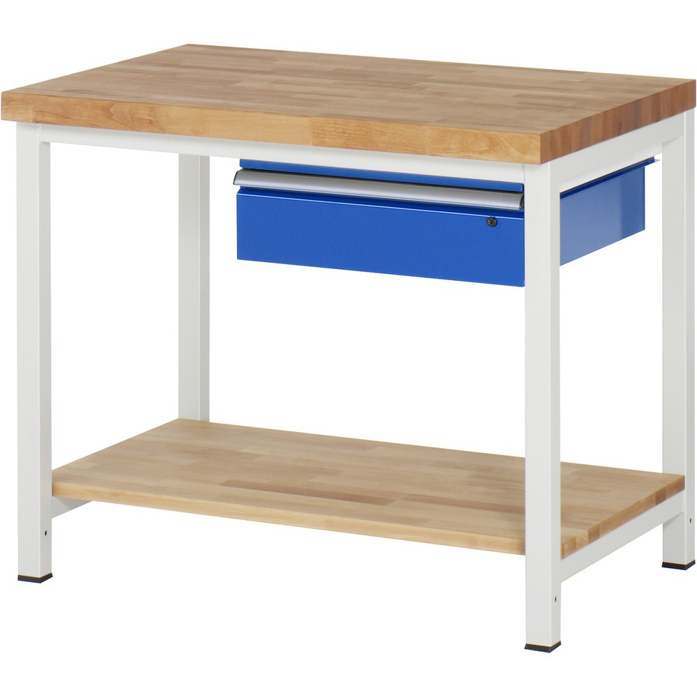 Número de imagen del producto 1: Banco de trabajo RAU, serie 8000, HxAxF 840-1.040 x 1.000 x 700 mm, 1 cajón, 1 estante inferior de haya maciza