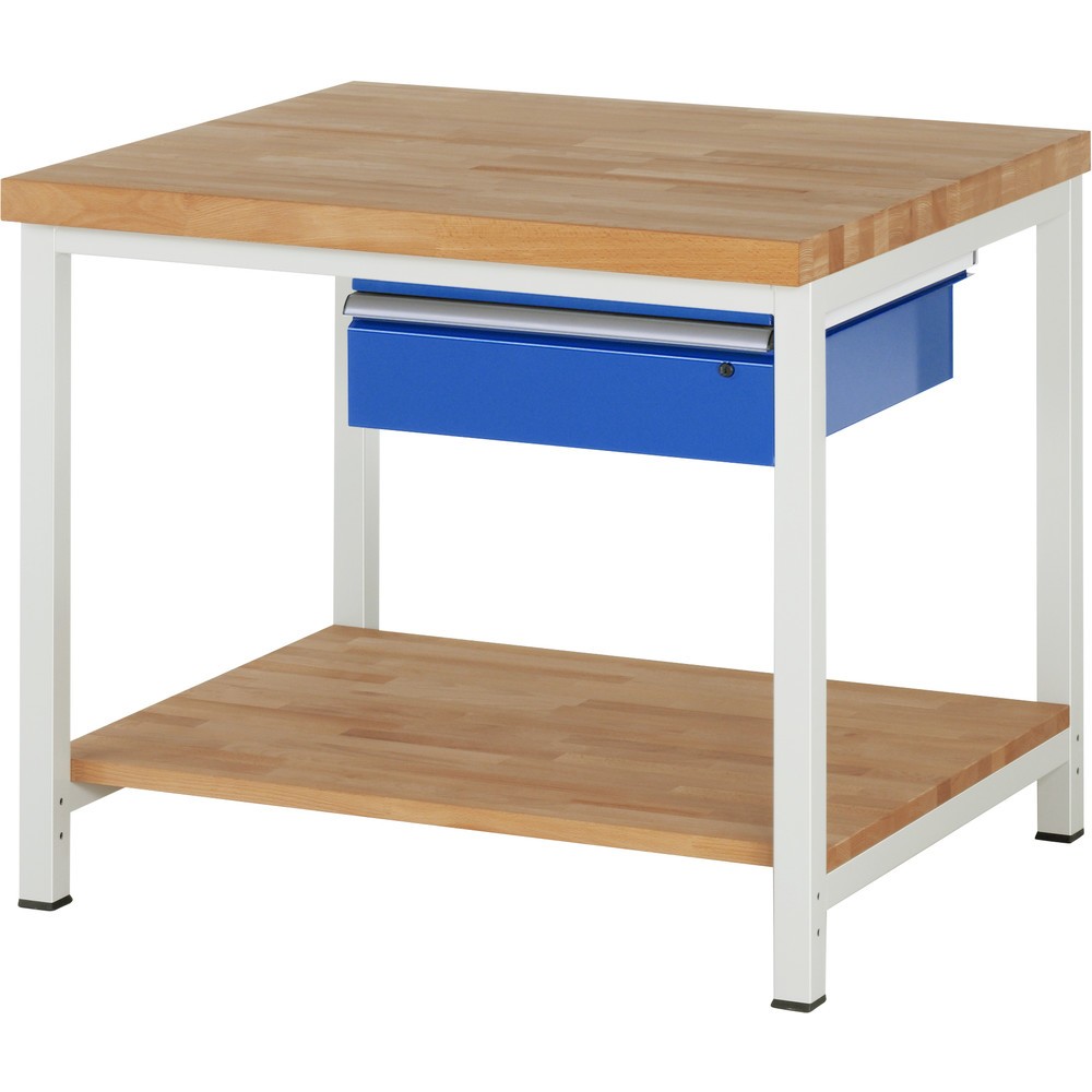 Número de imagen del producto 1: Banco de trabajo RAU, serie 8000, HxAxF 840-1.040 x 1.000 x 900 mm, 1 cajón, 1 estante inferior de haya maciza