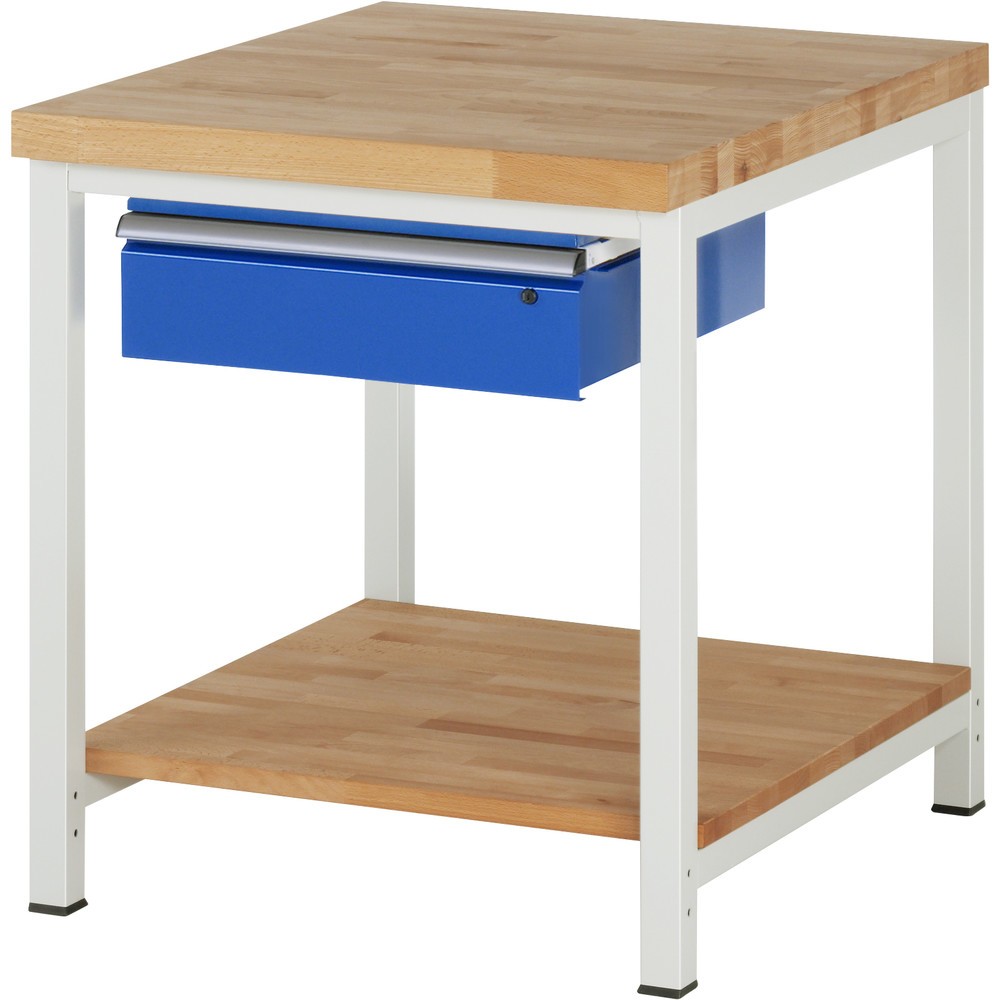 Número de imagen del producto 1: Banco de trabajo RAU, serie 8000, HxAxF 840-1.040 x 750 x 900 mm, 1 cajón, 1 estante inferior de haya maciza