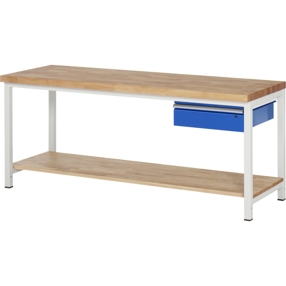 Número de imagen del producto 1: Banco de trabajo RAU, serie 8000, HxAxF 840-1.040 x 2.000 x 700 mm, 1 cajón, 1 estante inferior de haya maciza