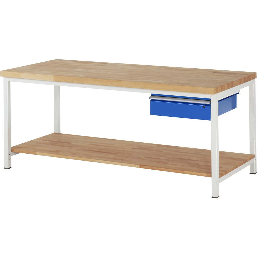 Número de imagen del producto 1: Banco de trabajo RAU, serie 8000, HxAxF 840-1.040 x 2.000 x 900 mm, 1 cajón, 1 estante inferior de haya maciza