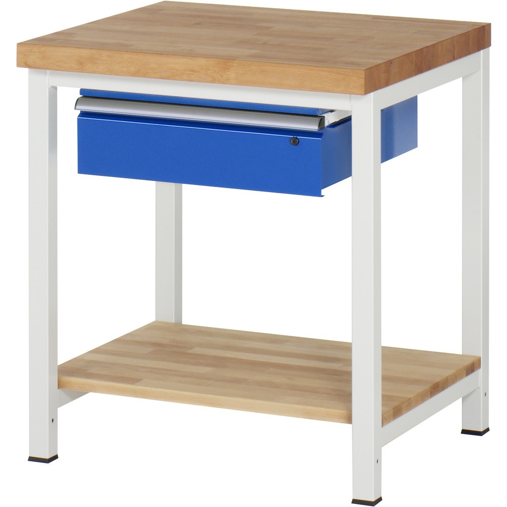Imagen del producto: Banco de trabajo RAU, serie 8000, HxAxF 840-1.040 x 750 x 700 mm, 1 cajón, 1 estante inferior de haya maciza