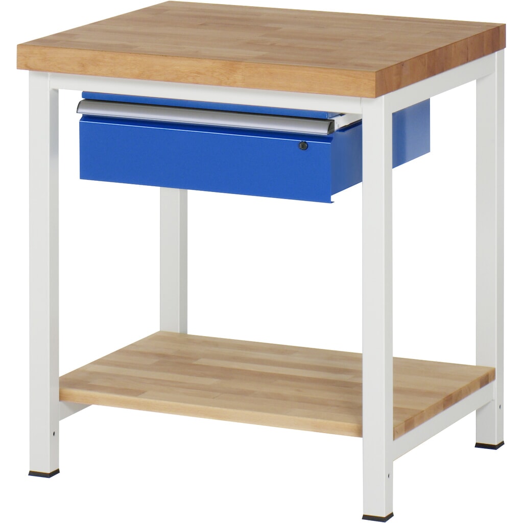 Banco de trabajo RAU, serie 8000, HxAxF 840-1.040 x 750 x 700 mm, 1 cajón, 1 estante inferior de haya maciza Imagen del producto: Banco de trabajo RAU, serie 8000, HxAxF 840-1.040 x 750 x 700 mm, 1 cajón, 1 estante inferior de haya maciza