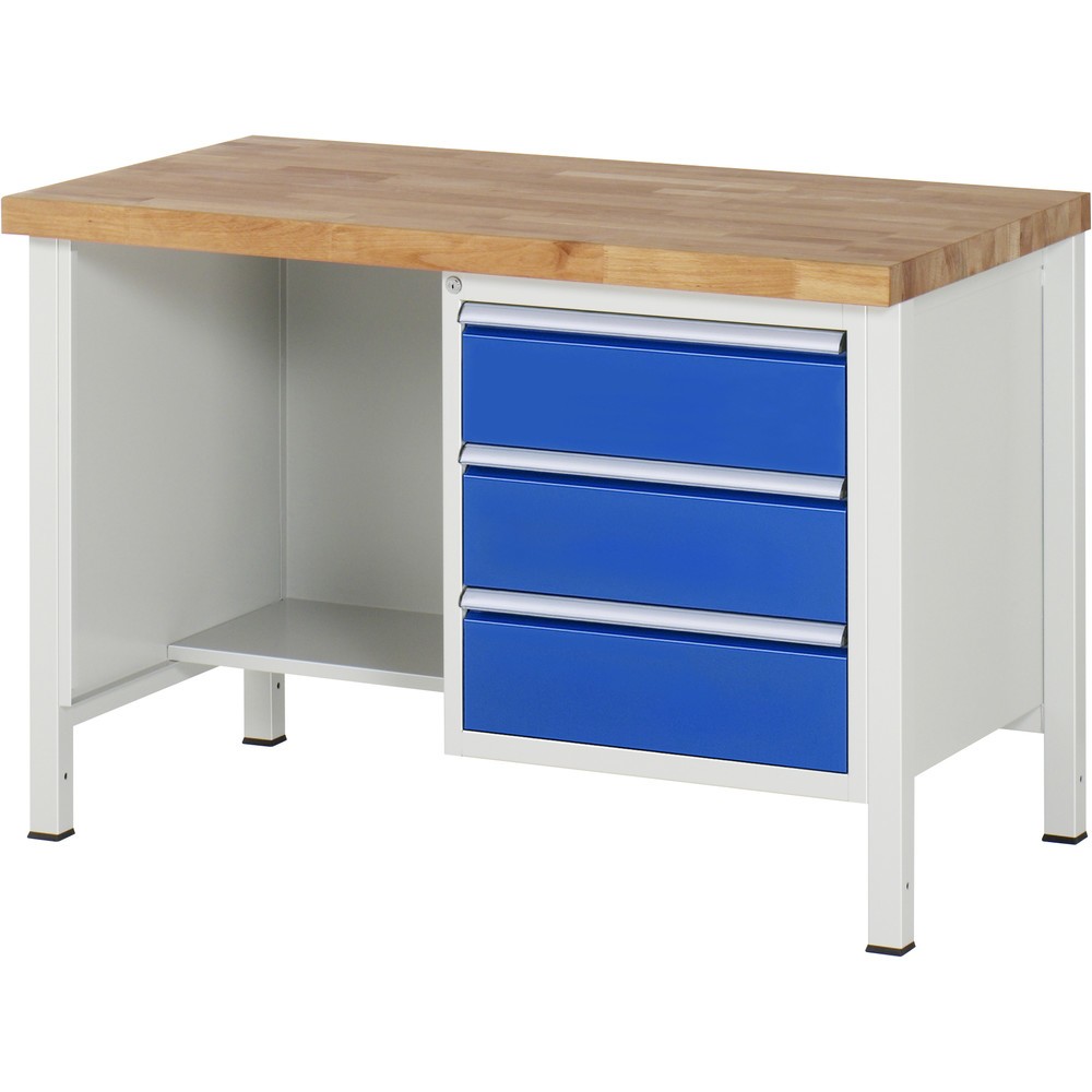 Imagen del producto: Banco de trabajo RAU serie 8000, 1 estante inferior, HxAxF 840-1.040 x 1.250 x 700 mm, 3 cajones extraíbles al 90 %, ErgoScript®