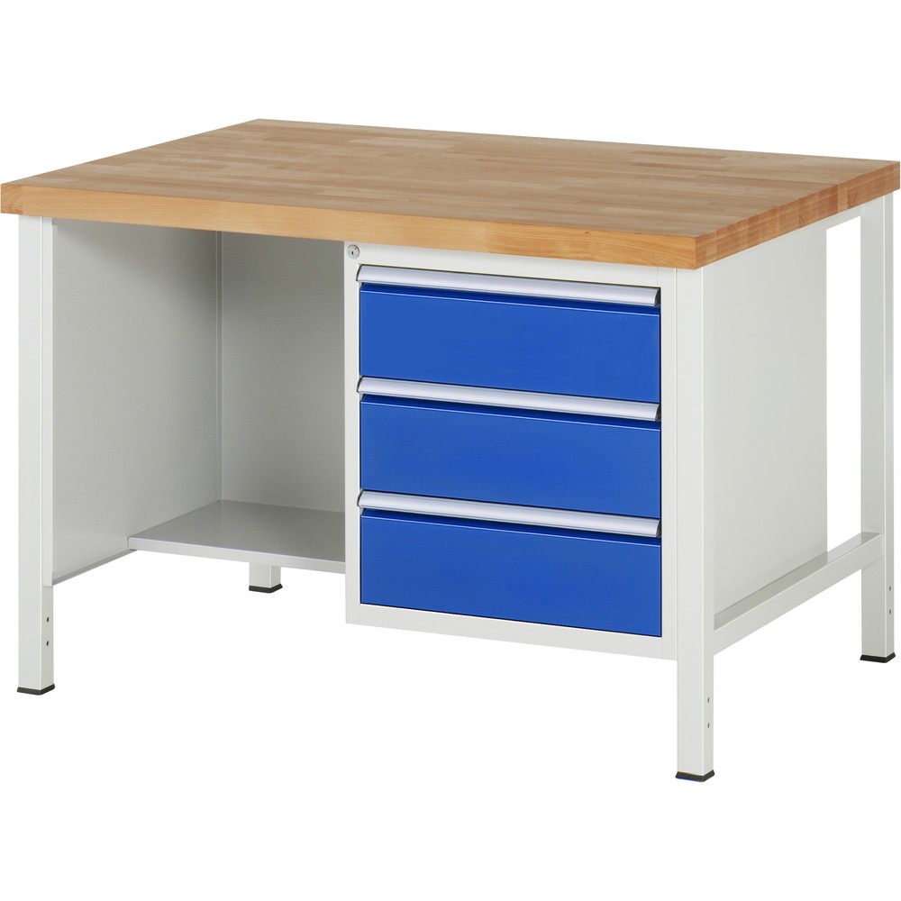 Imagen del producto: Banco de trabajo RAU serie 8000, 1 estante inferior, HxAxF 840-1.040 x 1.250 x 900 mm, 3 cajones extraíbles al 90 %, ErgoScript®