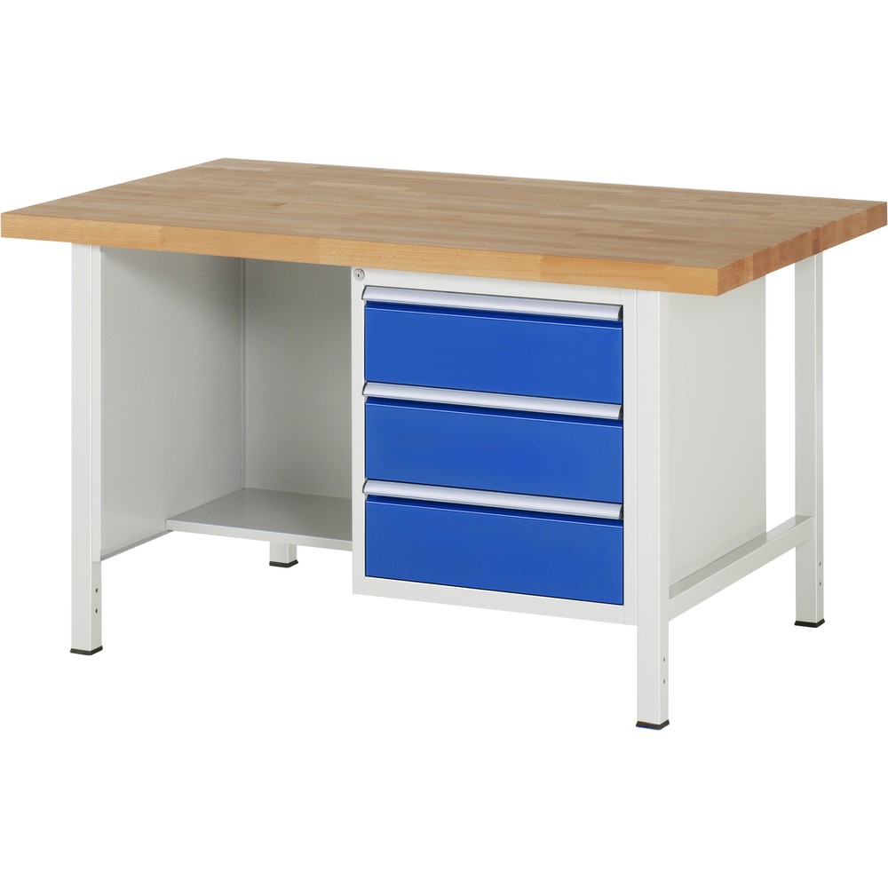 Imagen del producto: Banco de trabajo RAU serie 8000, 1 estante inferior, HxAxF 840-1.040 x 1.500 x 900 mm, 3 cajones extraíbles al 90 %, ErgoScript®