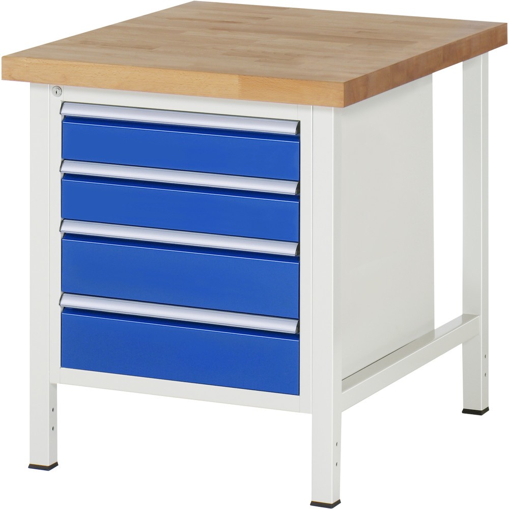 Imagen del producto: Banco de trabajo RAU serie 8000, HxAxF 840-1.040 x 750 x 900 mm, 4 cajones extraíbles al 90%: 2 x 90 mm, 2 x 180 mm, ancho 490 mm