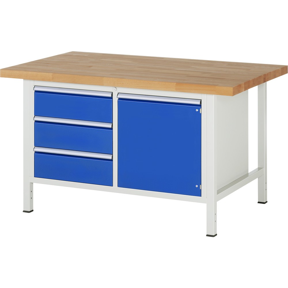 Imagen del producto: Banco de trabajo RAU serie 8000, 1 contenedor doble, 1 puerta batiente, HxAxF 840-1.040 x 1.500 x 900 mm, 3 cajones extraíbles al 90 %, ErgoScript®