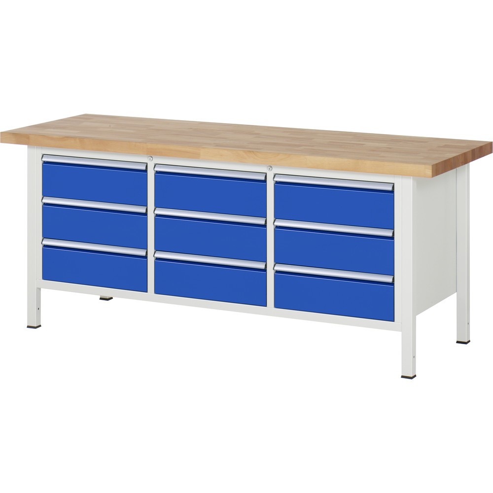 Imagen del producto: Banco de trabajo RAU serie 8000, 1 contenedor triple, HxAxF 840-1.040 x 2.000 x 700 mm, 9 cajones extraíbles al 90%: 9 x 180 mm, ancho 490 mm