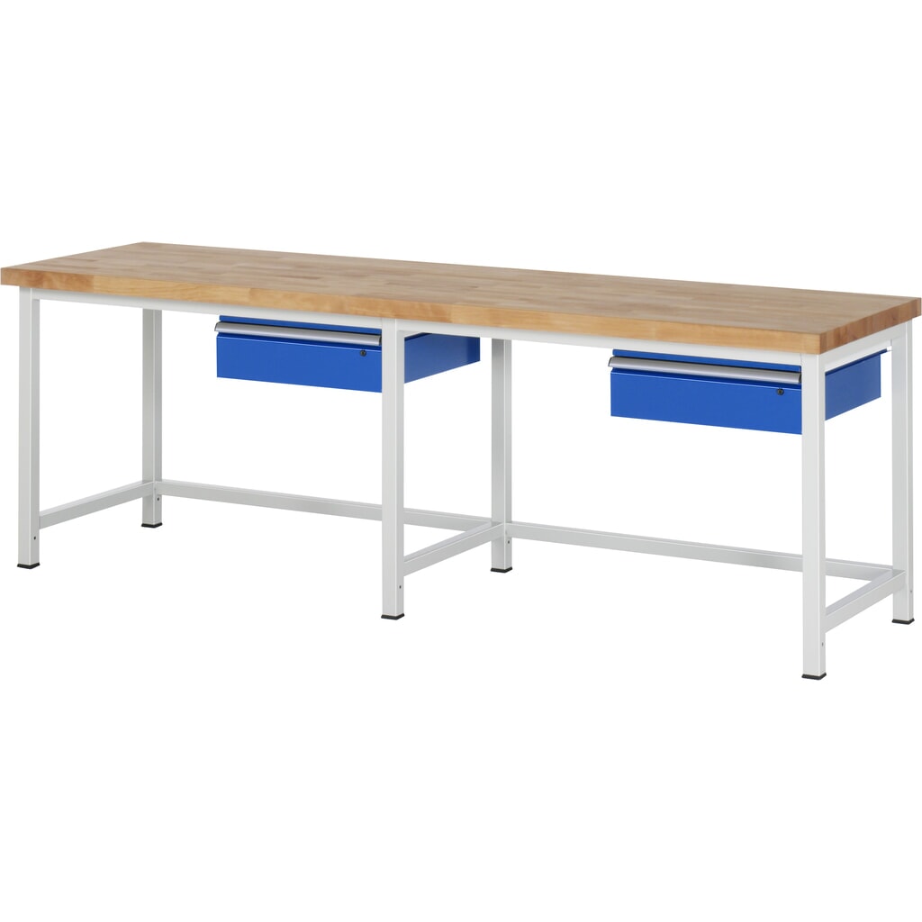 Imagen del producto: Banco de trabajo RAU, serie 8000, H x A x F 840-1.040 x 2.500 x 700 mm, 2 cajones