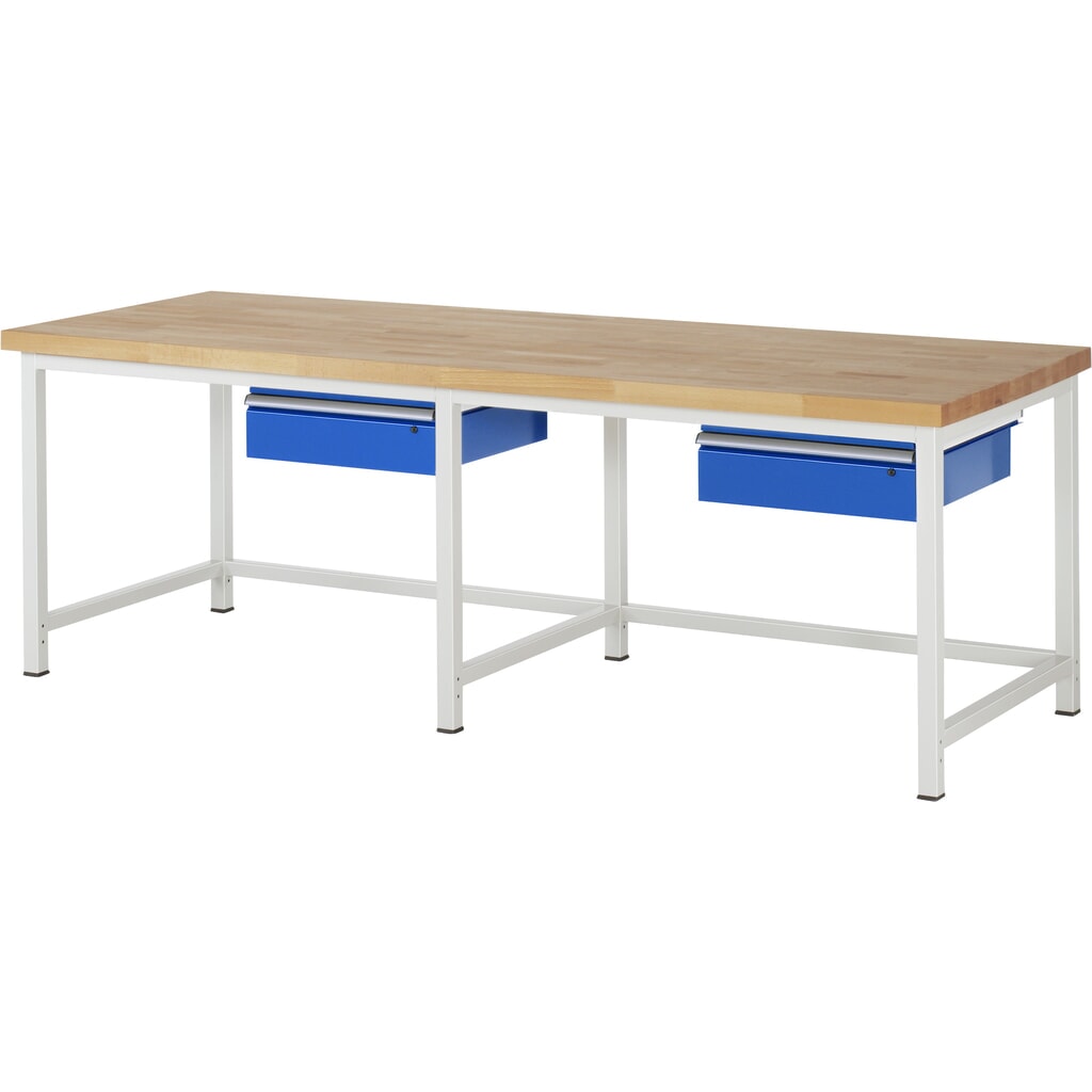 Banco de trabajo RAU, serie 8000, H x A x F 840-1.040 x 2.500 x 900 mm, 2 cajones Imagen del producto: Banco de trabajo RAU, serie 8000, H x A x F 840-1.040 x 2.500 x 900 mm, 2 cajones