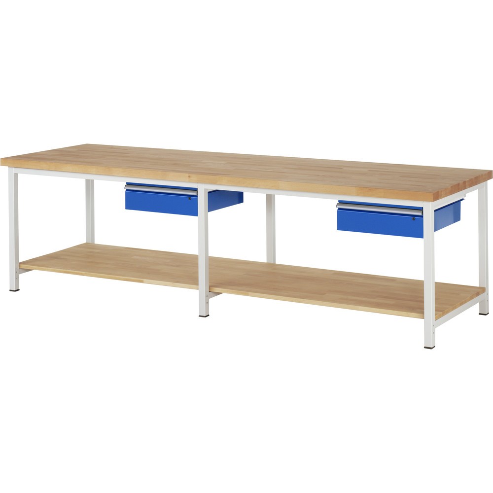 Imagen del producto: Banco de trabajo RAU, serie 8000, HxAxF 840-1.040 x 3.000 x 900 mm, 2 cajón, 1 estante inferior de haya maciza