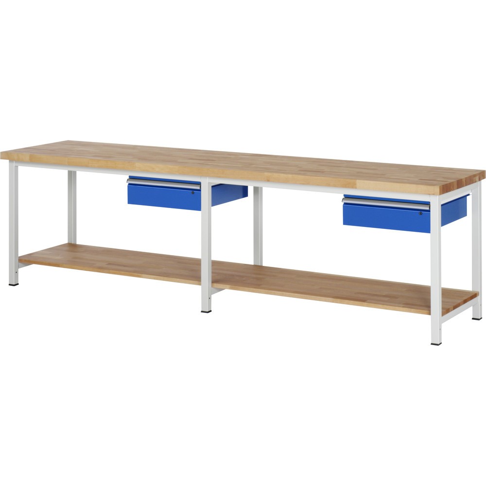 Imagen del producto: Banco de trabajo RAU, serie 8000, HxAxF 840-1.040 x 3.000 x 700 mm, 2 cajón, 1 estante inferior de haya maciza