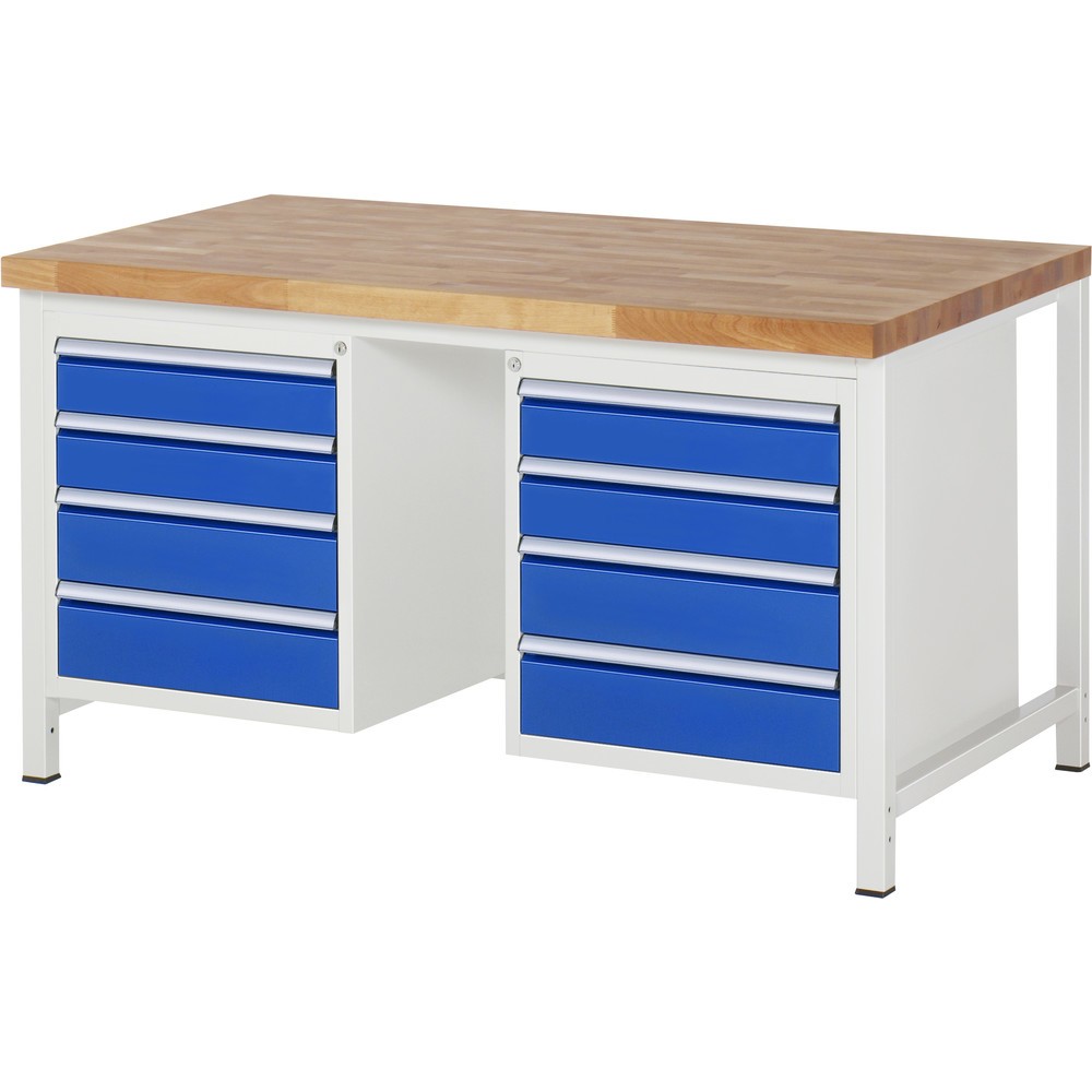 Imagen del producto: Banco de trabajo RAU serie 8000, 2 contenedores, HxAxF 840-1.040 x 1.500 x 900 mm, 8 cajones extraíbles al 90%, 4 x 120, 4 x 150 mm