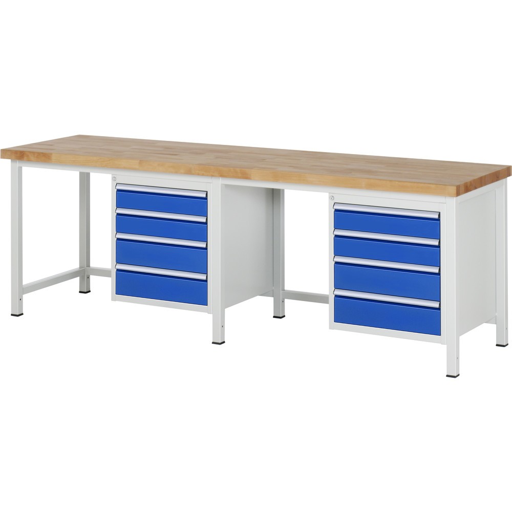 Imagen del producto: Banco de trabajo RAU serie 8000, 2 contenedores, HxAxF 840-1.040 x 2.500 x 700 mm, 8 cajones extraíbles al 90%, 4 x 120, 4 x 150 mm